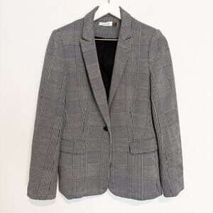 Calvin Klein Houndstooth One Button Closure Office Notched Lapel Blazer Jacket